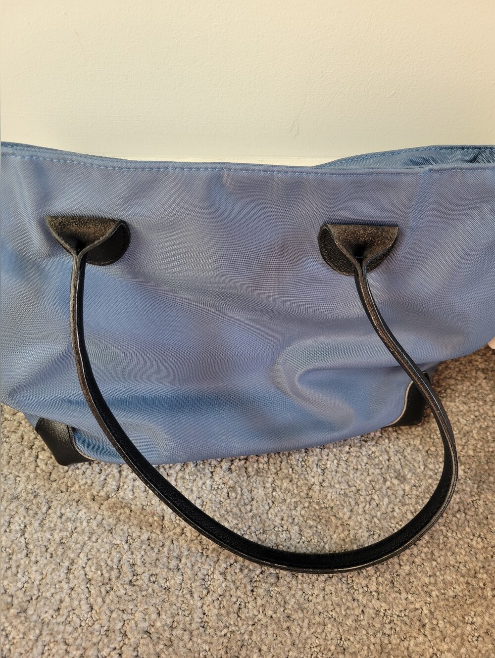Classic Hervé Chapelier Baby Blue Nylon Shoulder Tote Bag Black Leather Accents - Picture 13 of 13
